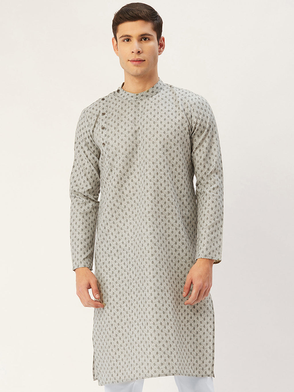 Jompers Men's Grey Cotton printed kurta Only | Grocsy