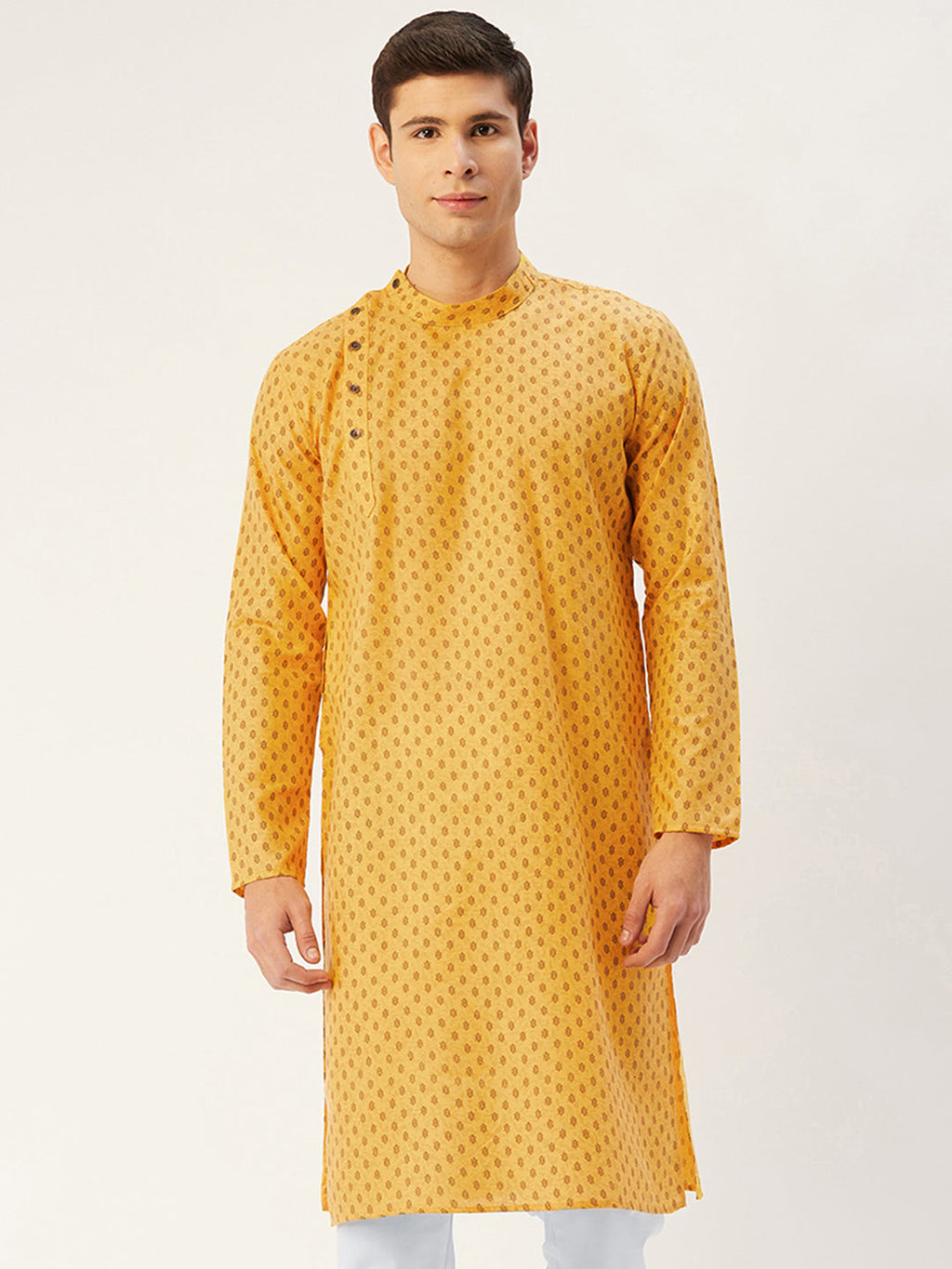 Jompers Men's Mustard Cotton printed kurta Only | Grocsy