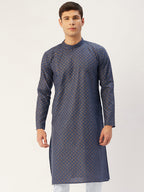Jompers Men's Navy Cotton printed kurta Only | Grocsy