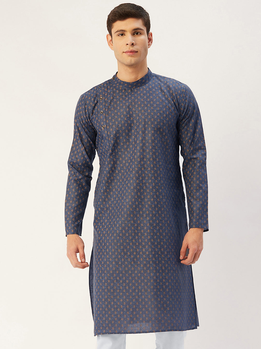Jompers Men's Navy Cotton printed kurta Only | Grocsy