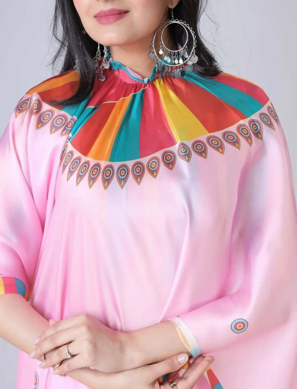 Vastranavya Baby Pink Ready to Wear Festive Print Free Hand Saree | Grocsy