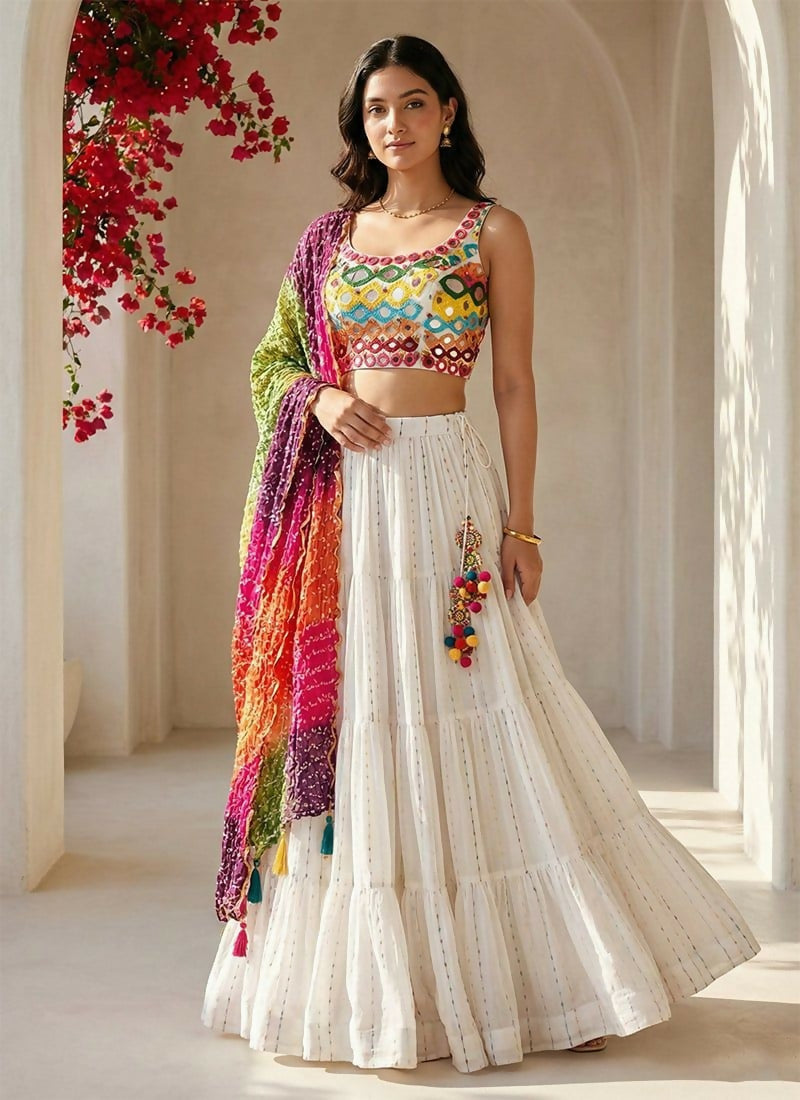 Lehenga Mart White Georgette Designer Bollywood Style Wedding Wear Lehenga Choli | Grocsy