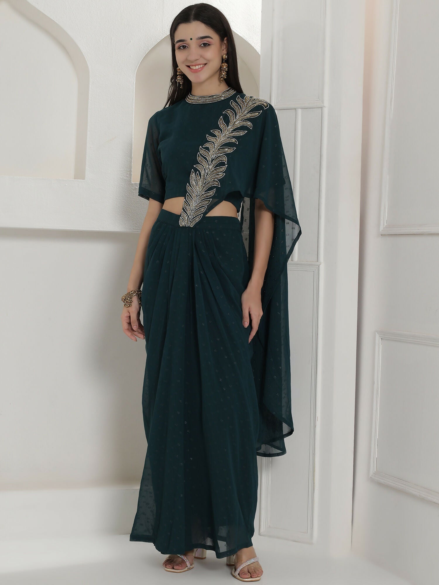 Joban Fashion Green Georgette Drape Skirt Set | Grocsy