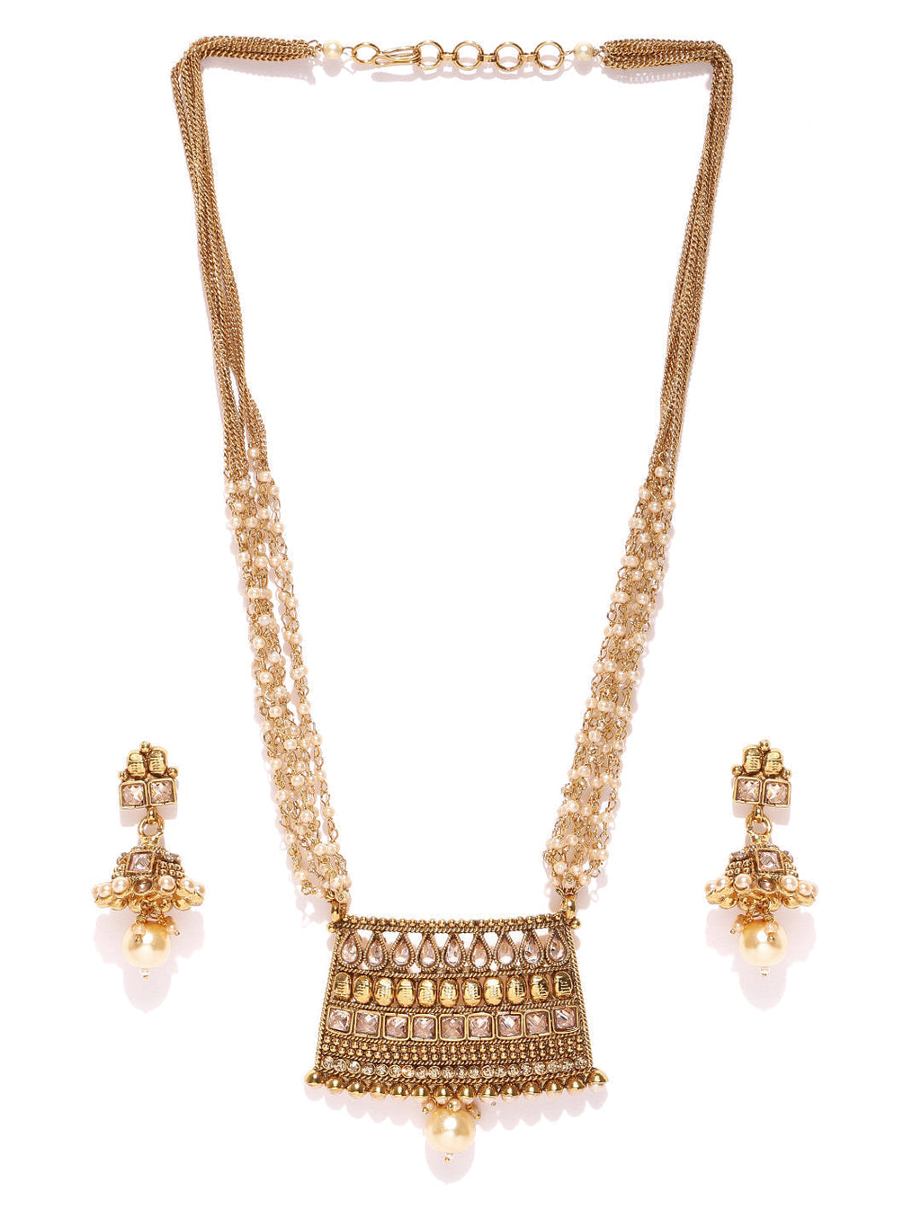 Priyaasi Women Kundan Beads Pearls Gold-Polished Jewellery Set - Swadesiicart