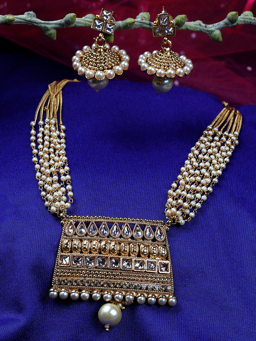 Priyaasi Women Kundan Beads Pearls Gold-Polished Jewellery Set - Noz2Toz