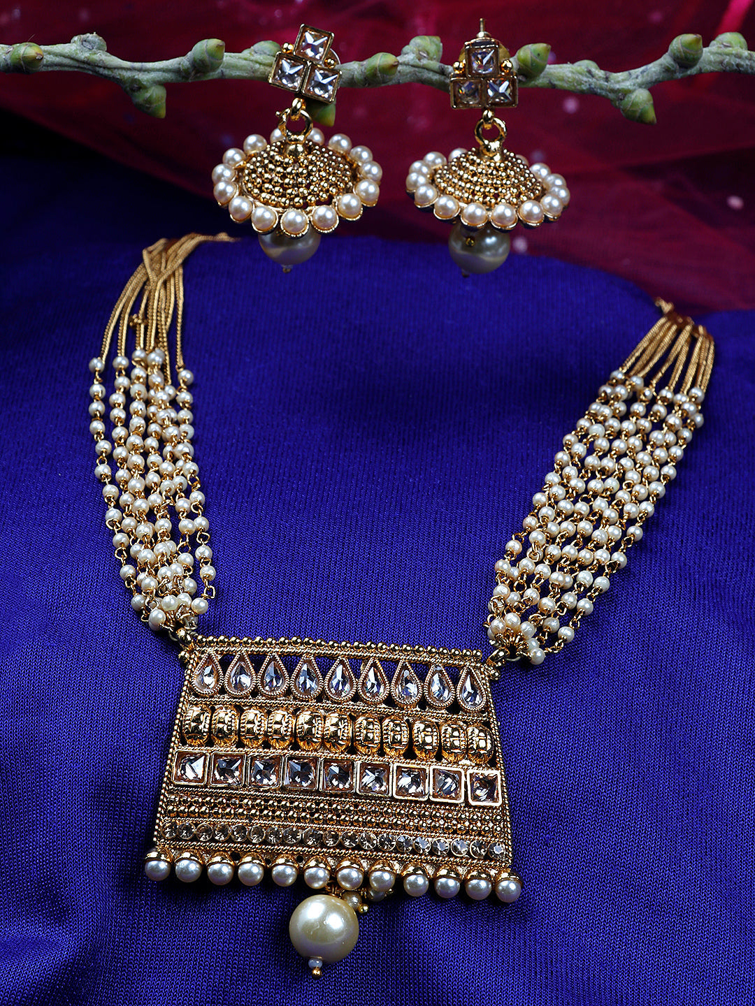 Priyaasi Women Kundan Beads Pearls Gold-Polished Jewellery Set - Noz2Toz