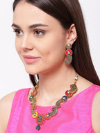 Priyaasi Women Multi-Color Kundan Ruby Emerald Gold-Polished Jewellery Set - Noz2Toz