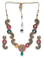 Priyaasi Women Multi-Color Kundan Ruby Emerald Gold-Polished Jewellery Set - Swadesiicart