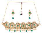 Priyaasi Women Emerald Beads Kundan Gold-Polished Floral Jewellery Set - Swadesiicart