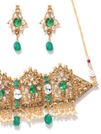 Priyaasi Women Emerald Beads Kundan Gold-Polished Floral Jewellery Set - Swadesiicart