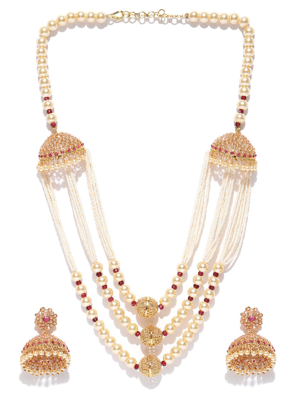 Priyaasi Women White Beads Pearls Gold-Polished Jewellery Set - Swadesiicart