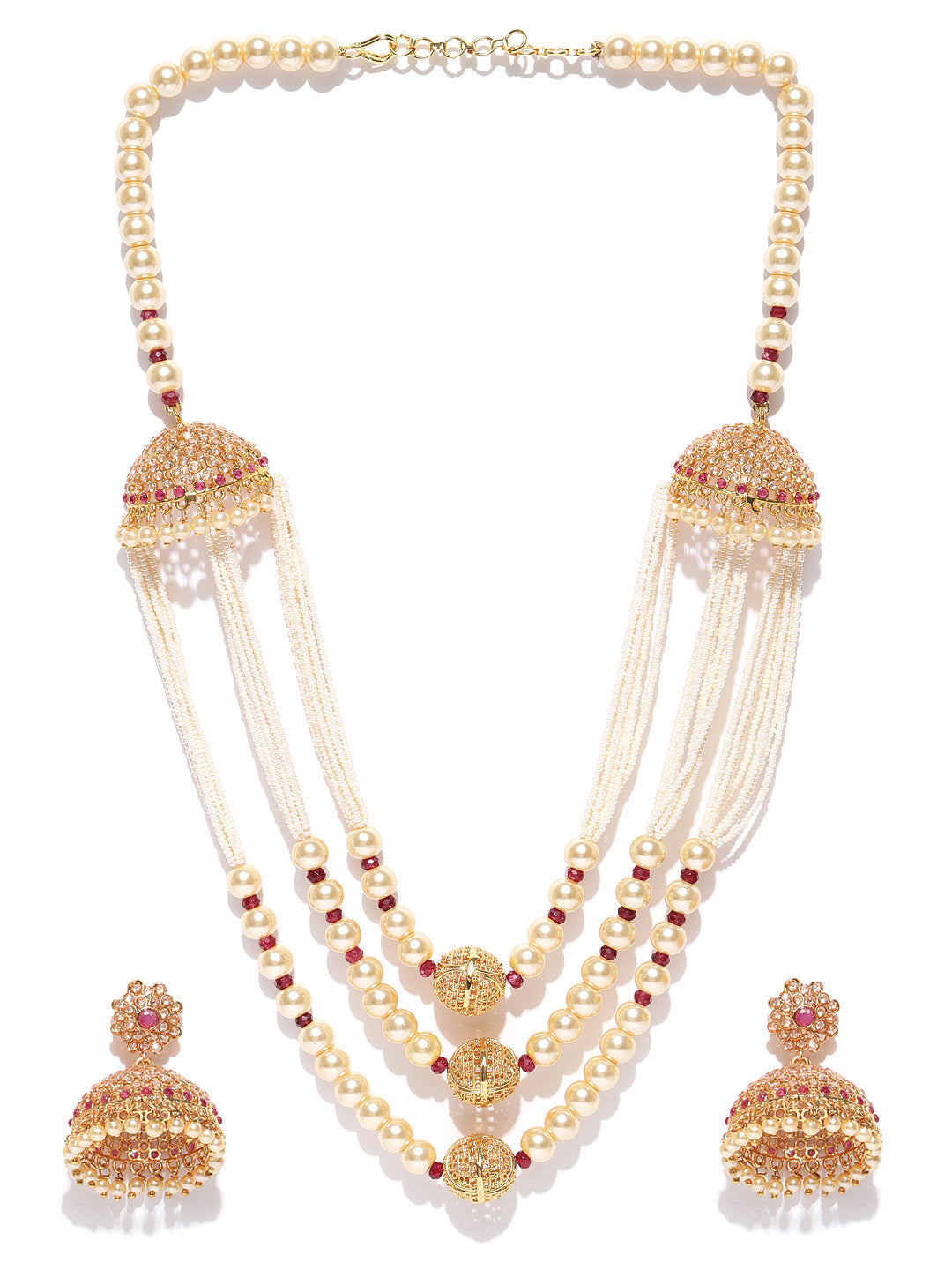 Priyaasi Women White Beads Pearls Gold-Polished Jewellery Set - Swadesiicart