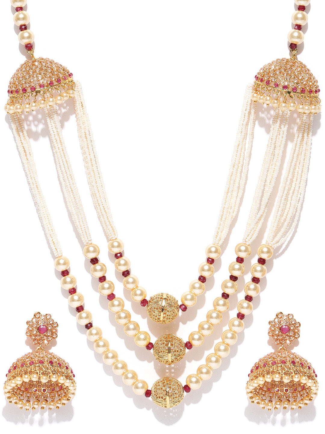 Priyaasi Women White Beads Pearls Gold-Polished Jewellery Set - Swadesiicart