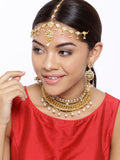 Priyaasi Women Kundan Pearls Gold-Polished MaangTika Jewellery Set - Noz2Toz