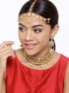 Priyaasi Women Kundan Pearls Gold-Polished MaangTika Jewellery Set - Noz2Toz