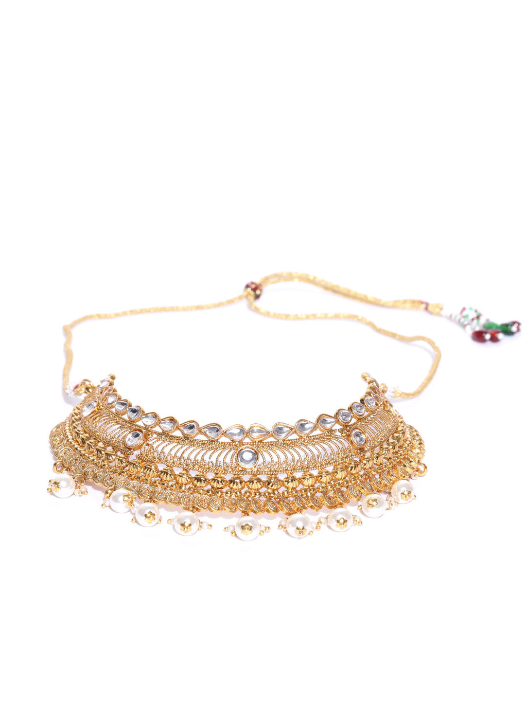 Priyaasi Women Kundan Pearls Gold-Polished MaangTika Jewellery Set - Swadesiicart