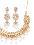 Priyaasi Women Kundan Pearls Gold-Polished MaangTika Jewellery Set - Swadesiicart