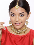 Priyaasi Women White Beads Pearls Kundan Gold-Polished MaangTika Jewellery Set - Noz2Toz