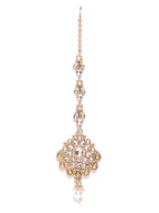 Priyaasi Women White Beads Pearls Kundan Gold-Polished MaangTika Jewellery Set - Swadesiicart