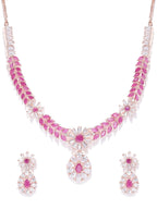 Priyaasi Women Pink Ruby American Diamond Rose Gold-Polished Jewellery Set - Swadesiicart