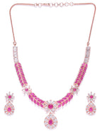 Priyaasi Women Pink Ruby American Diamond Rose Gold-Polished Jewellery Set - Swadesiicart