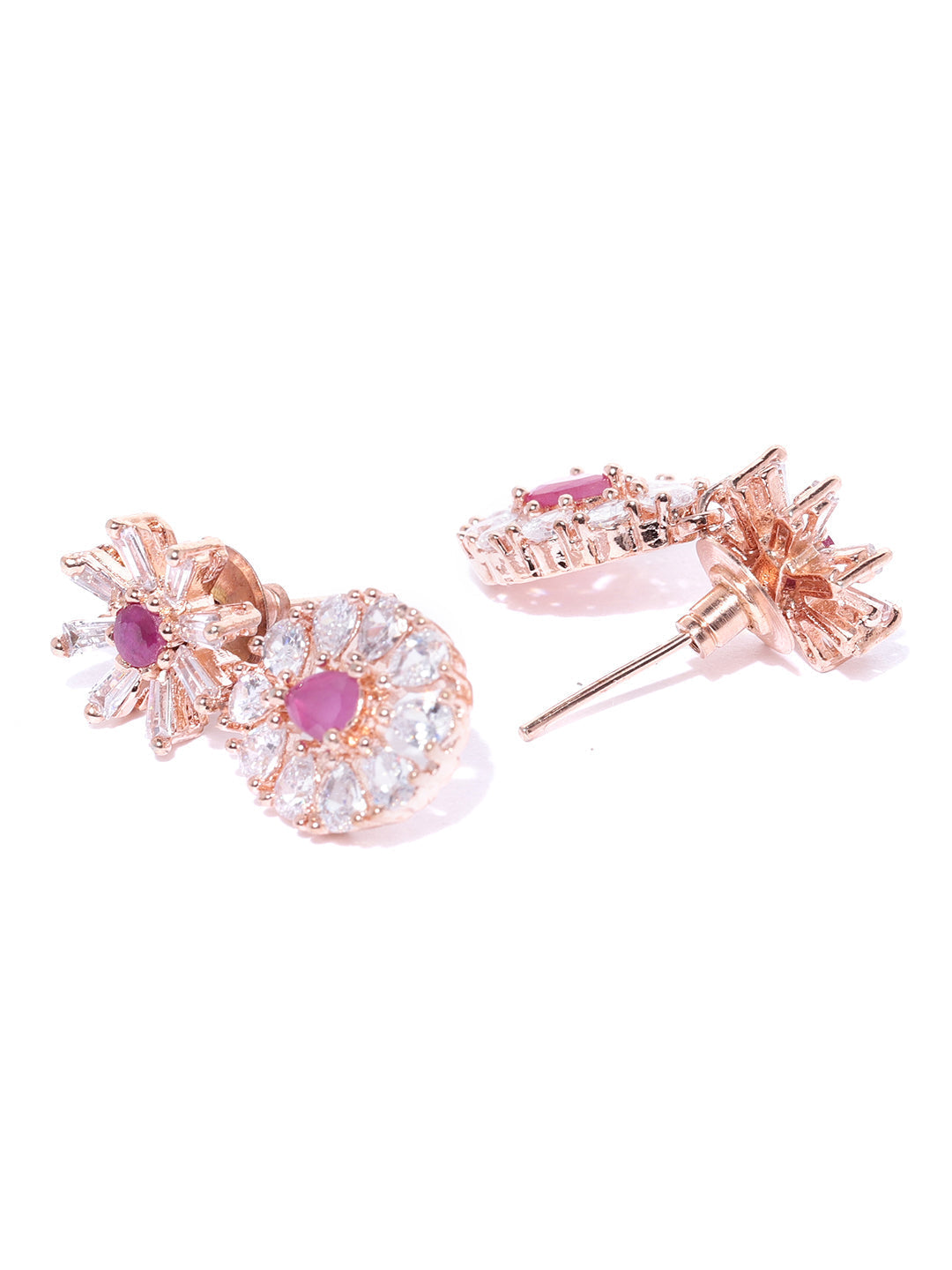 Priyaasi Women Pink Ruby American Diamond Rose Gold-Polished Jewellery Set - Swadesiicart