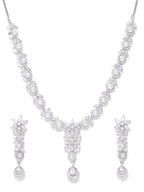 Priyaasi Women American Diamond Pearls Silver Plated Jewellery Set - Swadesiicart
