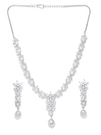 Priyaasi Women American Diamond Pearls Silver Plated Jewellery Set - Swadesiicart