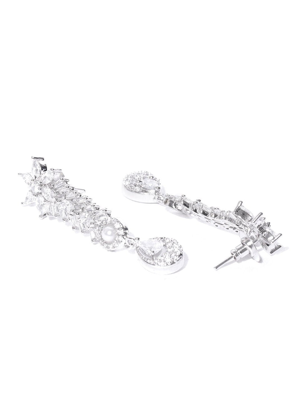 Priyaasi Women American Diamond Pearls Silver Plated Jewellery Set - Swadesiicart