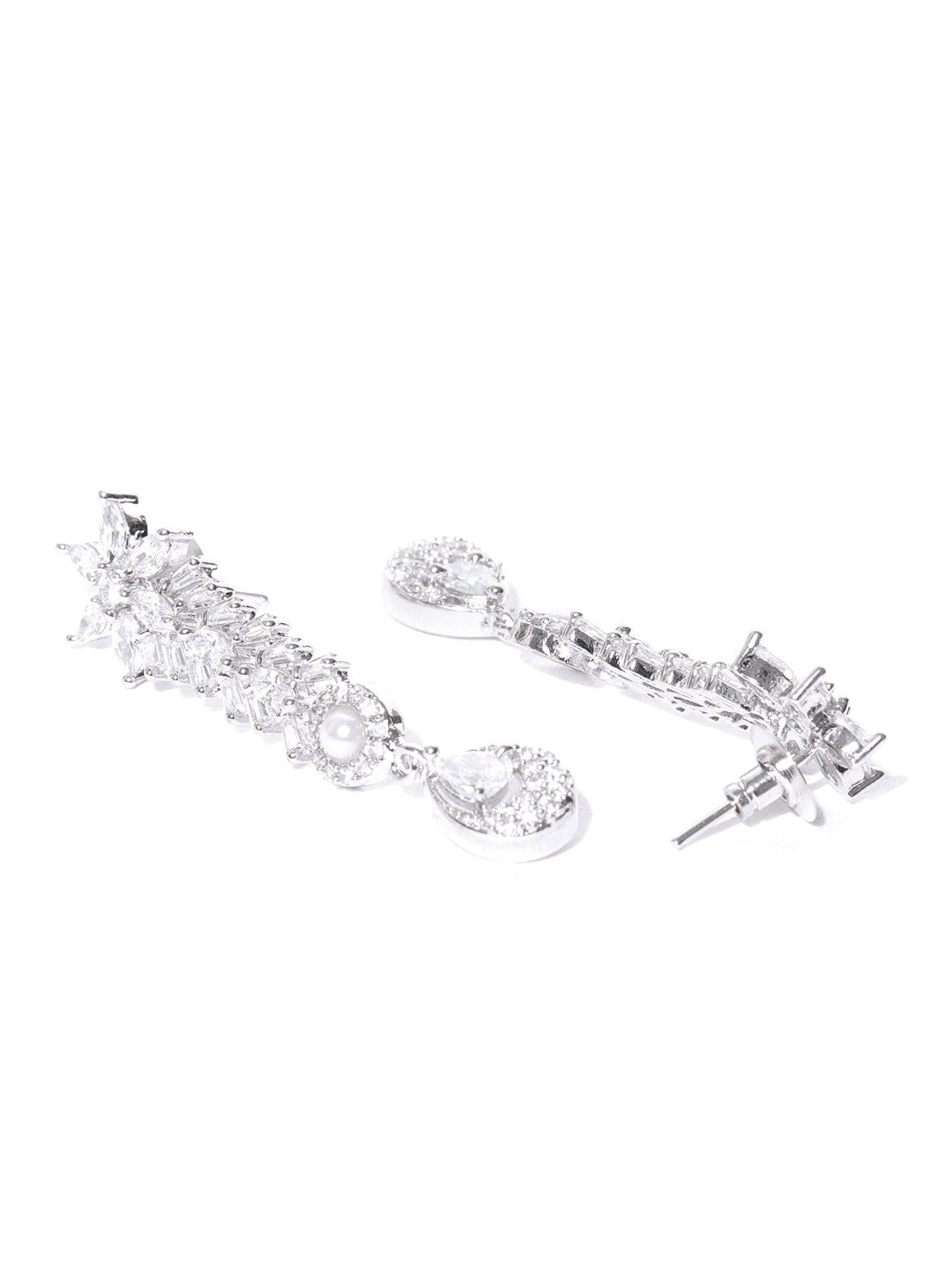 Priyaasi Women American Diamond Pearls Silver Plated Jewellery Set - Swadesiicart