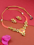 Priyaasi Women Peach Kundan Gold-Polished Meenakari Jewellery Set - Noz2Toz