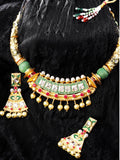 Priyaasi Women Ruby Pearls Stones Gold-Polished Meenakari Jewellery Set - Noz2Toz