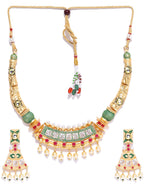 Priyaasi Women Ruby Pearls Stones Gold-Polished Meenakari Jewellery Set - Swadesiicart