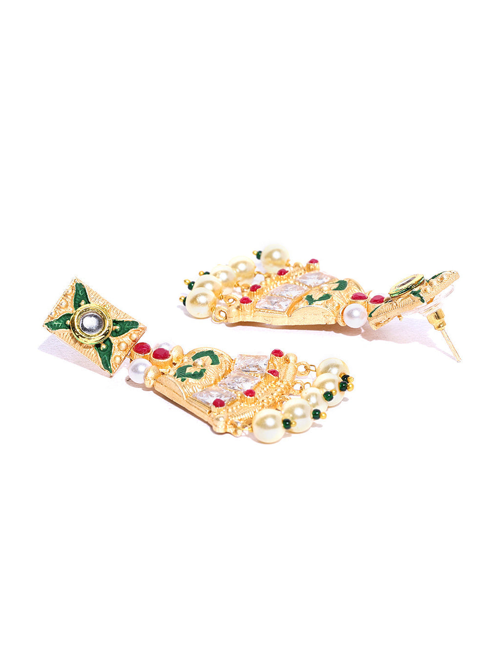 Priyaasi Women Ruby Pearls Stones Gold-Polished Meenakari Jewellery Set - Swadesiicart
