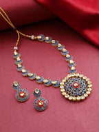 Priyaasi Women Blue Red Kundan Gold-Polished Meenakari Jewellery Set - Noz2Toz