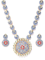 Priyaasi Women Blue Red Kundan Gold-Polished Meenakari Jewellery Set - Swadesiicart
