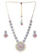 Priyaasi Women Blue Red Kundan Gold-Polished Meenakari Jewellery Set - Swadesiicart