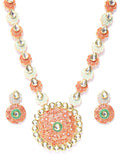 Priyaasi Women Orange Green Kundan Gold-Polished Meenakari Jewellery Set - Noz2Toz