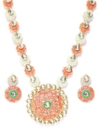 Priyaasi Women Orange Green Kundan Gold-Polished Meenakari Jewellery Set - Noz2Toz