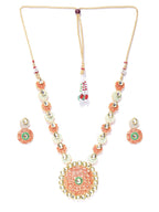 Priyaasi Women Orange Green Kundan Gold-Polished Meenakari Jewellery Set - Swadesiicart