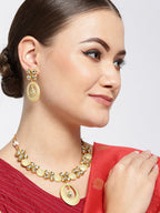 Priyaasi Women Sea Green Kundan Gold-Polished Meenakari Jewellery Set - Swadesiicart