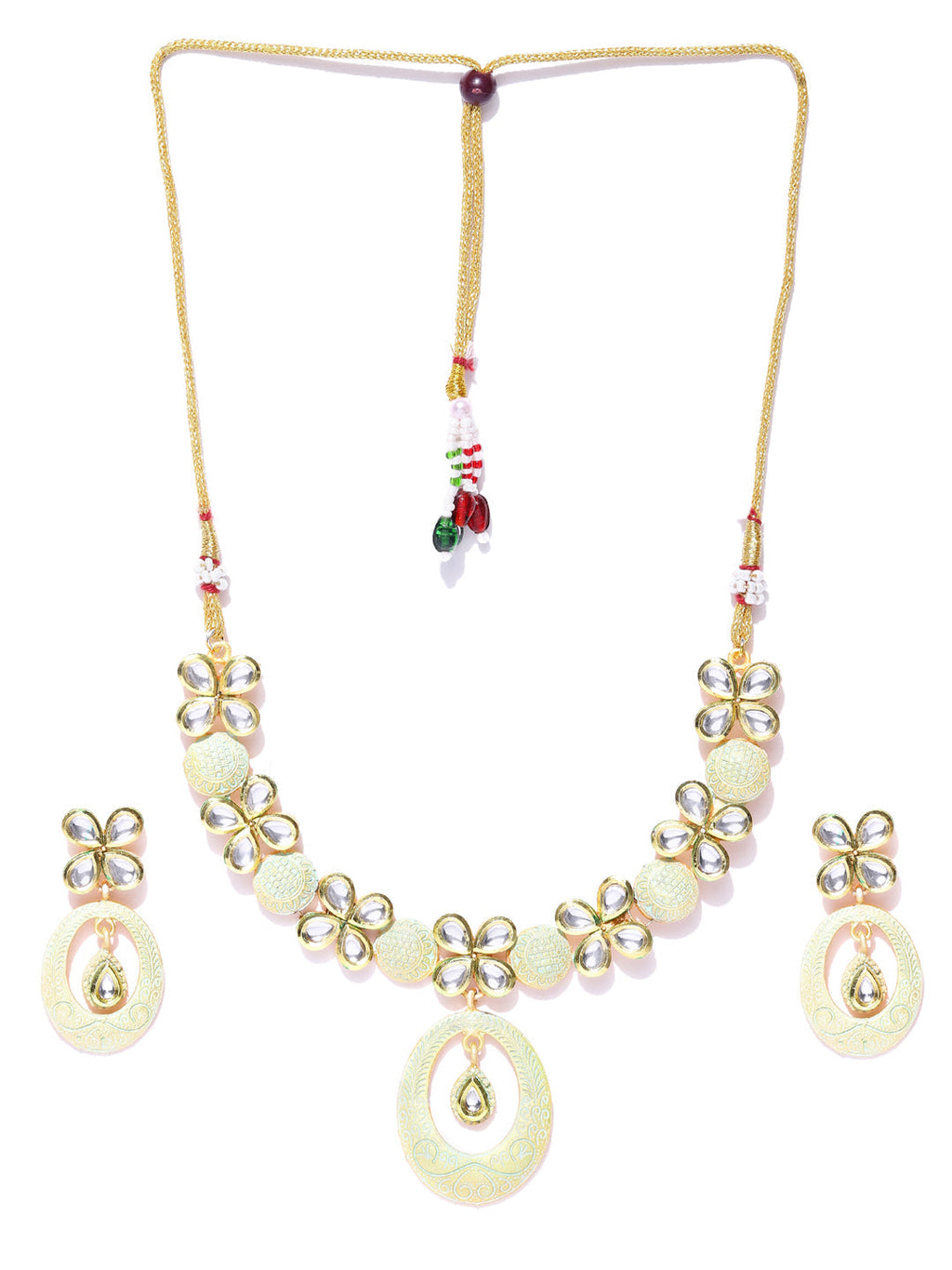 Priyaasi Women Sea Green Kundan Gold-Polished Meenakari Jewellery Set - Swadesiicart