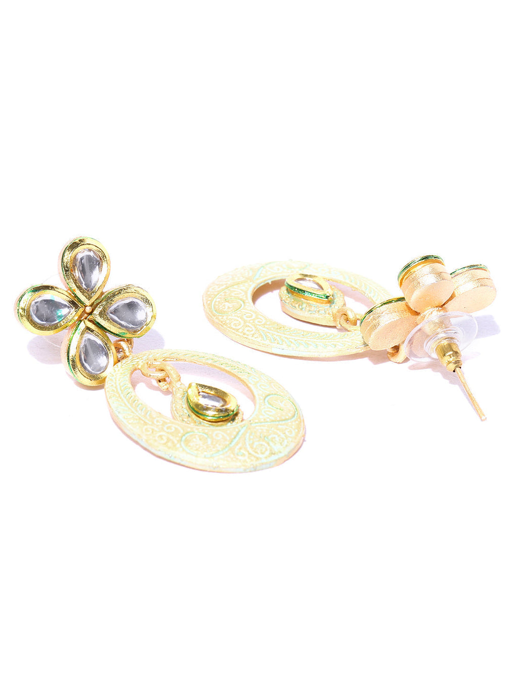 Priyaasi Women Sea Green Kundan Gold-Polished Meenakari Jewellery Set - Swadesiicart