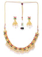 Priyaasi Women White Beads Ruby Emerlad Gold-Polished Jewellery Set - Swadesiicart