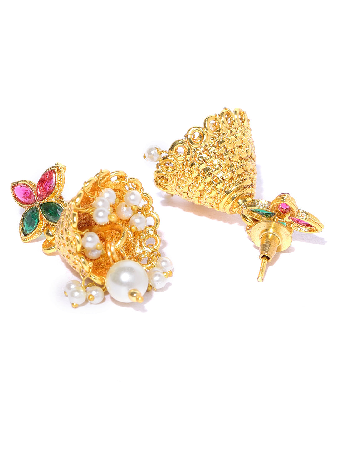 Priyaasi Women White Beads Ruby Emerlad Gold-Polished Jewellery Set - Swadesiicart