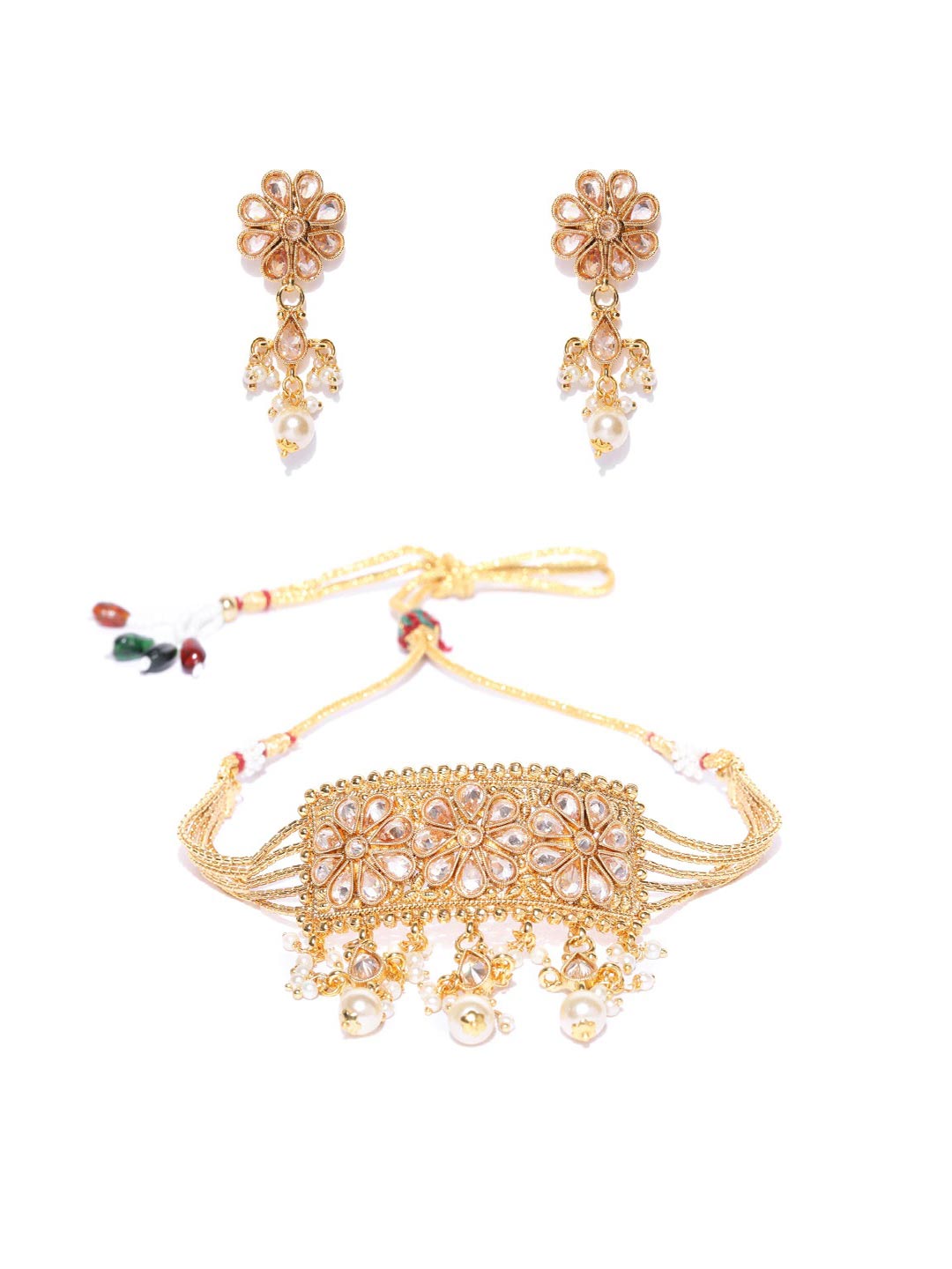 Priyaasi Women Kundan Pearls Beads Gold-Polished Jewellery Set - Swadesiicart