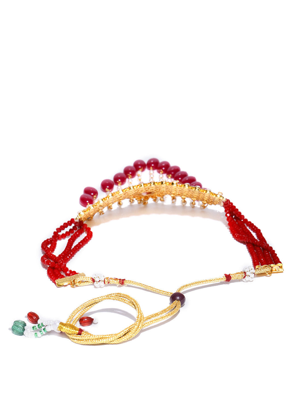 Priyaasi Women Red Beads Ruby Kundan Cubic Zirconia Gold-Polished Jewellery Set - Swadesiicart