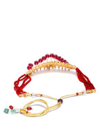 Priyaasi Women Red Beads Ruby Kundan Cubic Zirconia Gold-Polished Jewellery Set - Swadesiicart