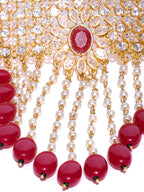 Priyaasi Women Red Beads Ruby Kundan Cubic Zirconia Gold-Polished Jewellery Set - Swadesiicart