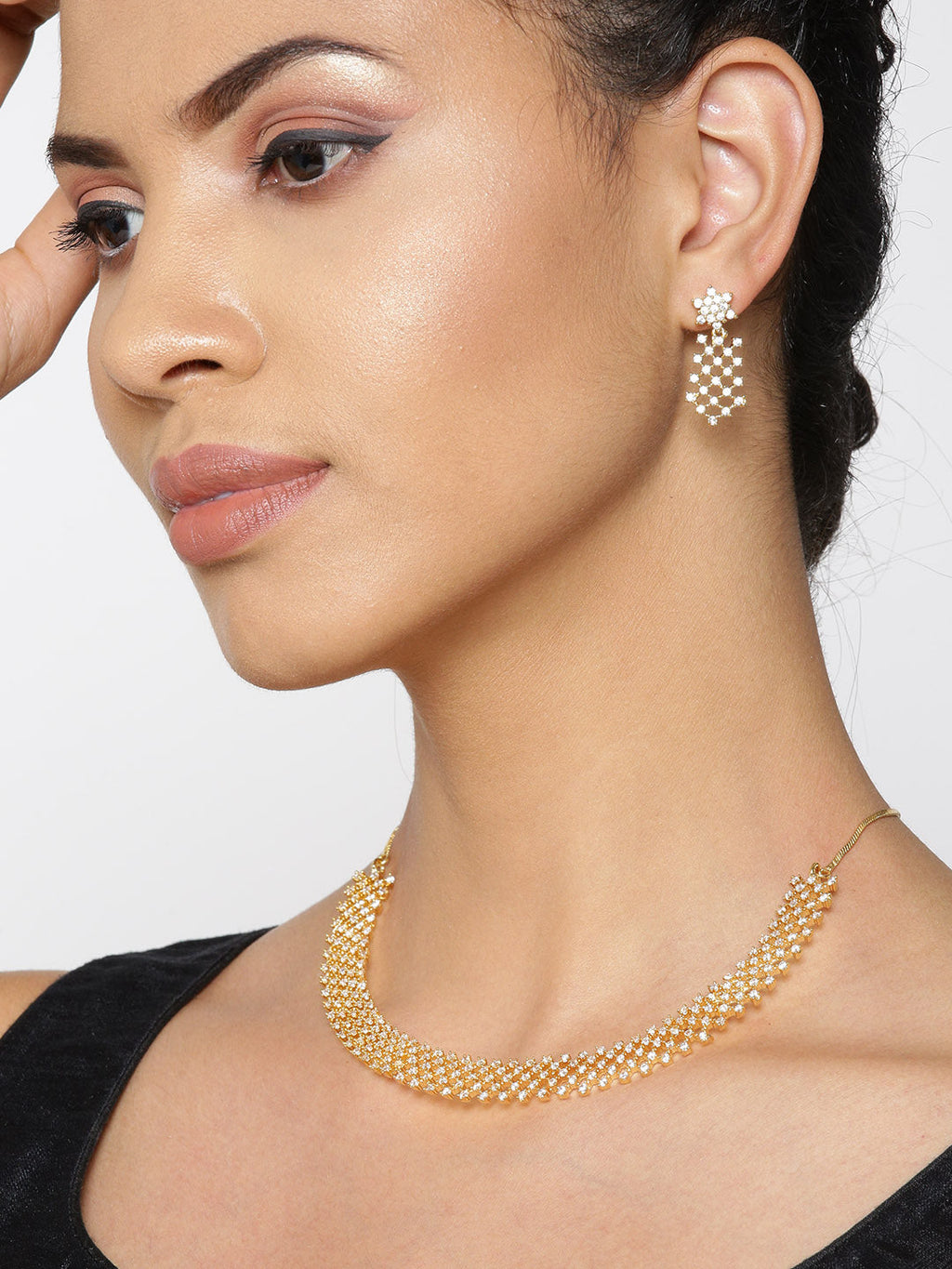 Priyaasi Women American Diamond Gold-Polished Geometric Jewellery Set - Swadesiicart